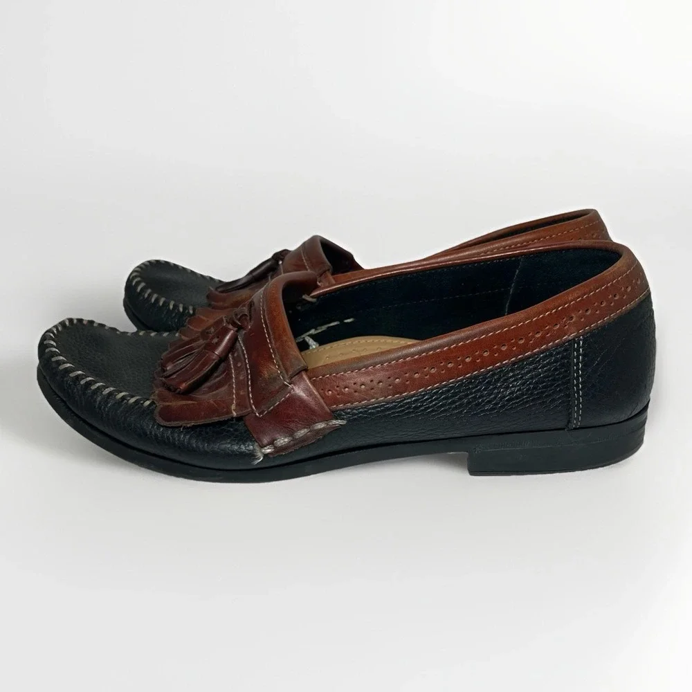 G.H. Bass Weejuns Tassel Loafers Men's Size 10 Black Tan Leather Pre-Owned Shoes